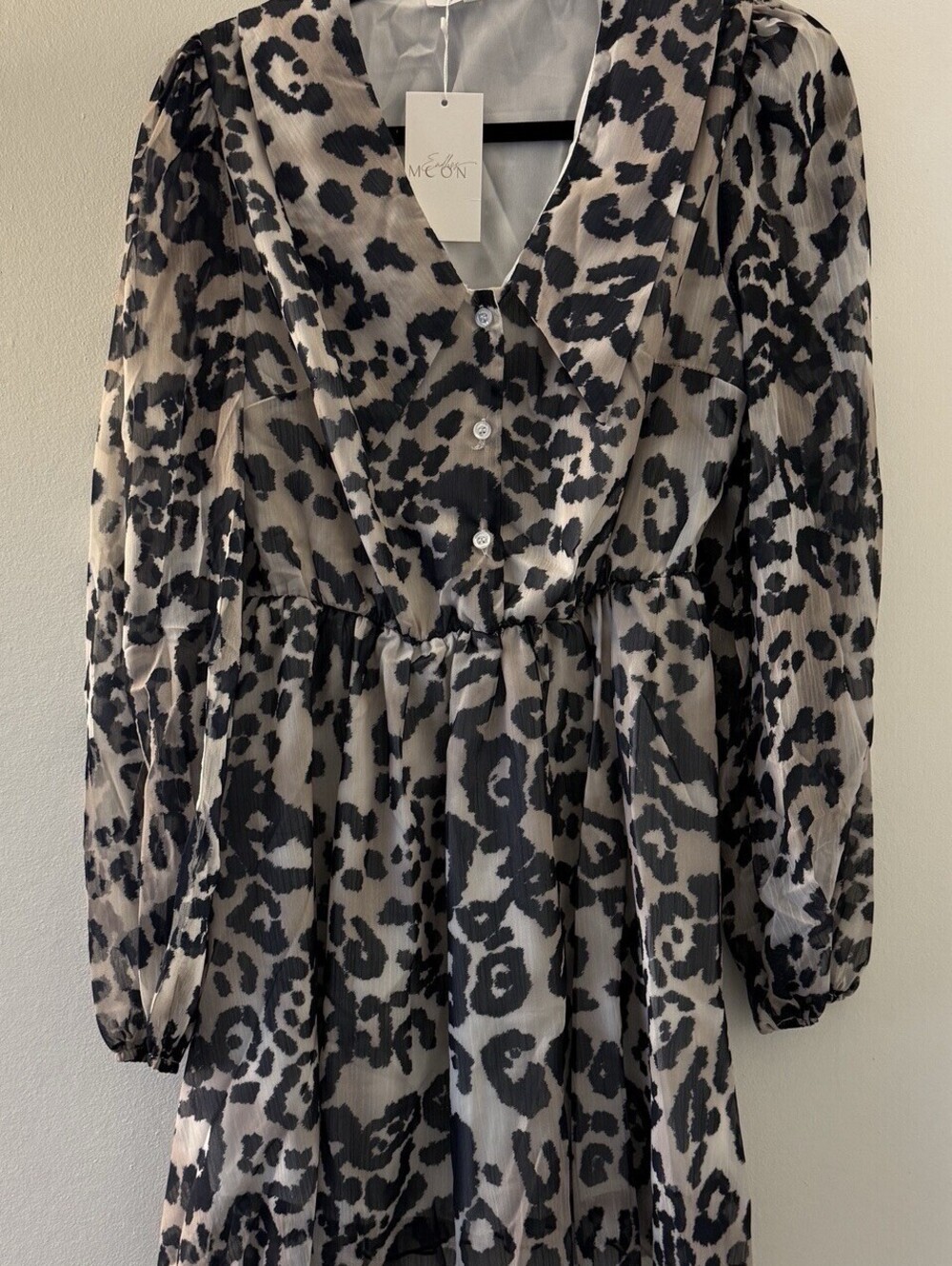 Endless Moon Leopard Print Dress Women’s L NWT Long Sleeve Button Front Mini